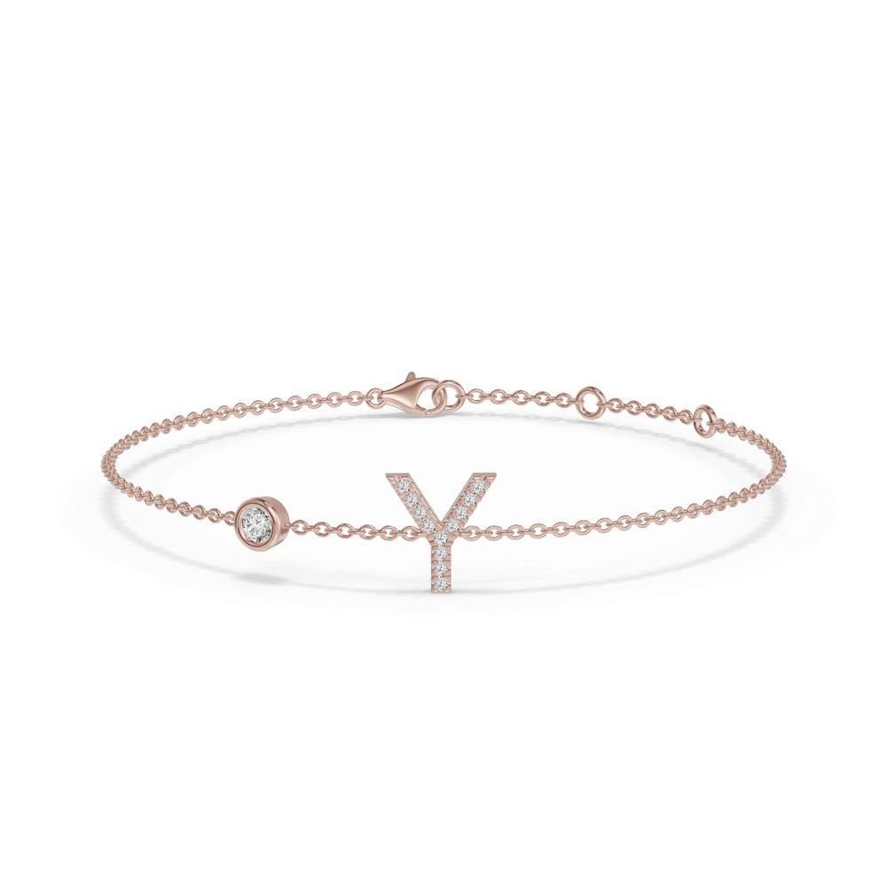 360 degree view of Bezel Lab Diamond Pavé Initial Bracelet - Y