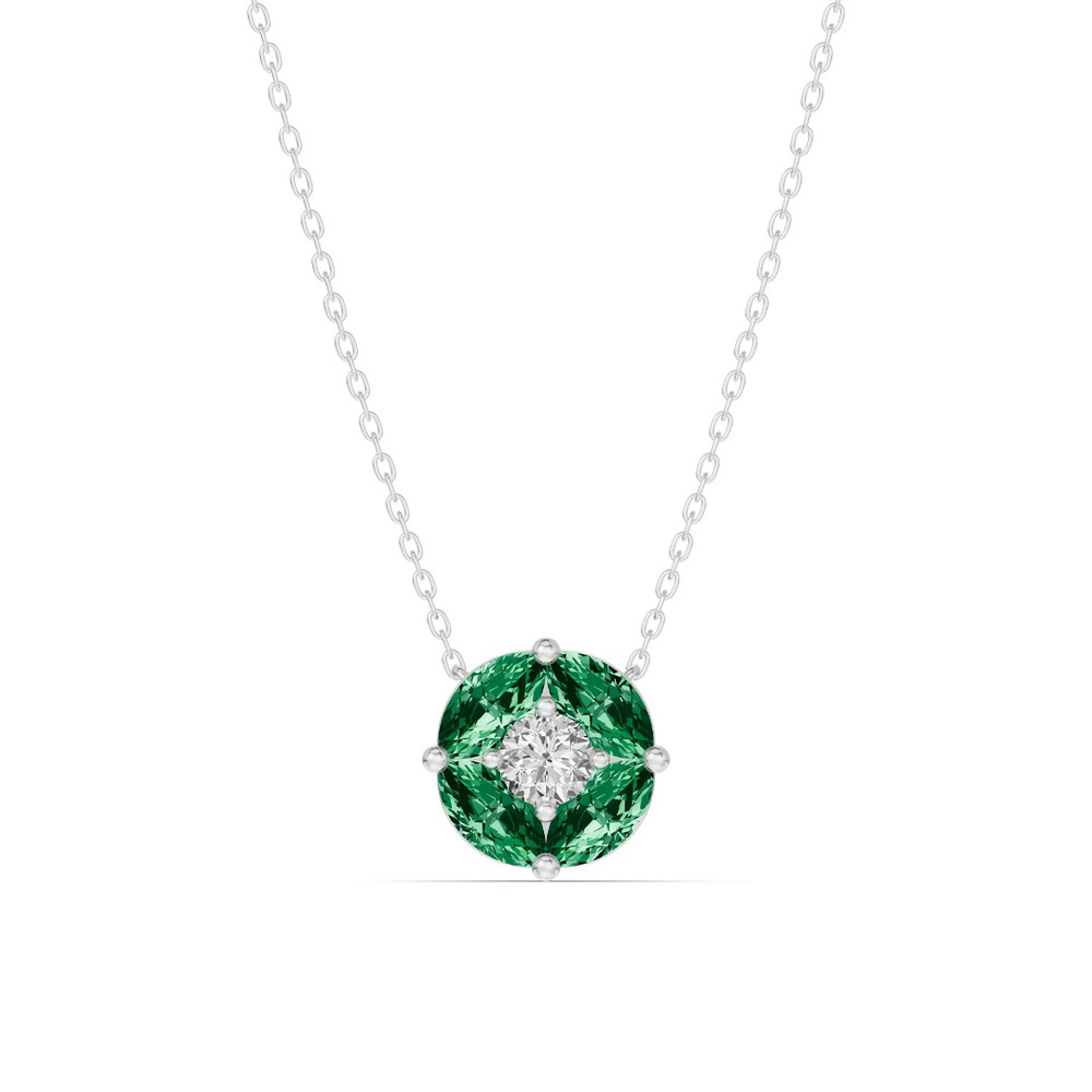 360 degree view of Emerald Floral Lab Diamond Silver Necklace