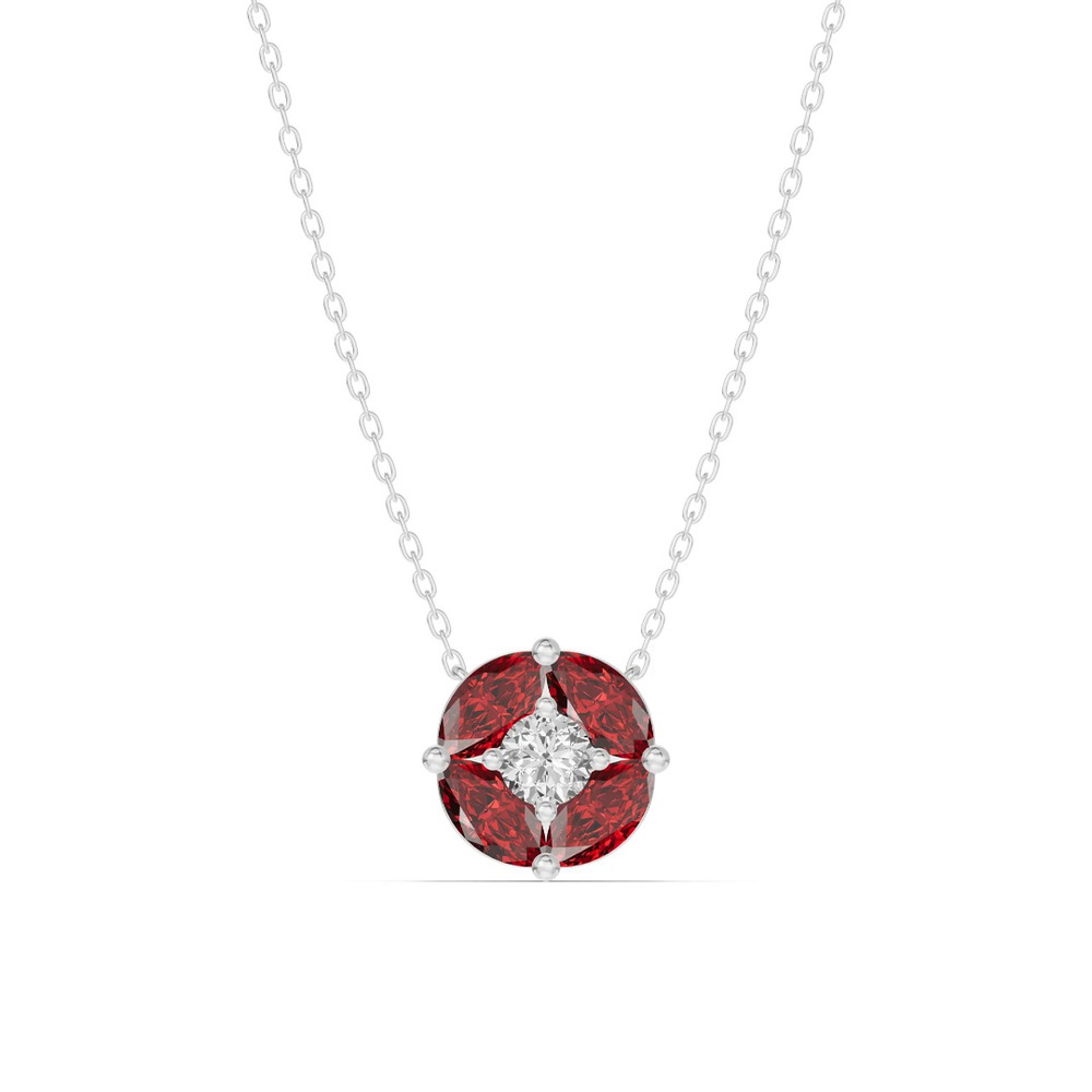 360 degree view of Garnet Floral Lab Diamond Silver Necklace