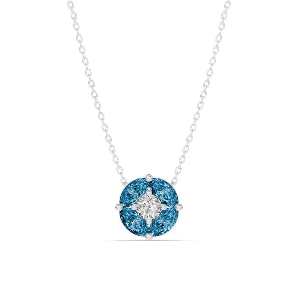 360 degree view of London Blue Topaz Floral Lab Diamond Silver Necklace