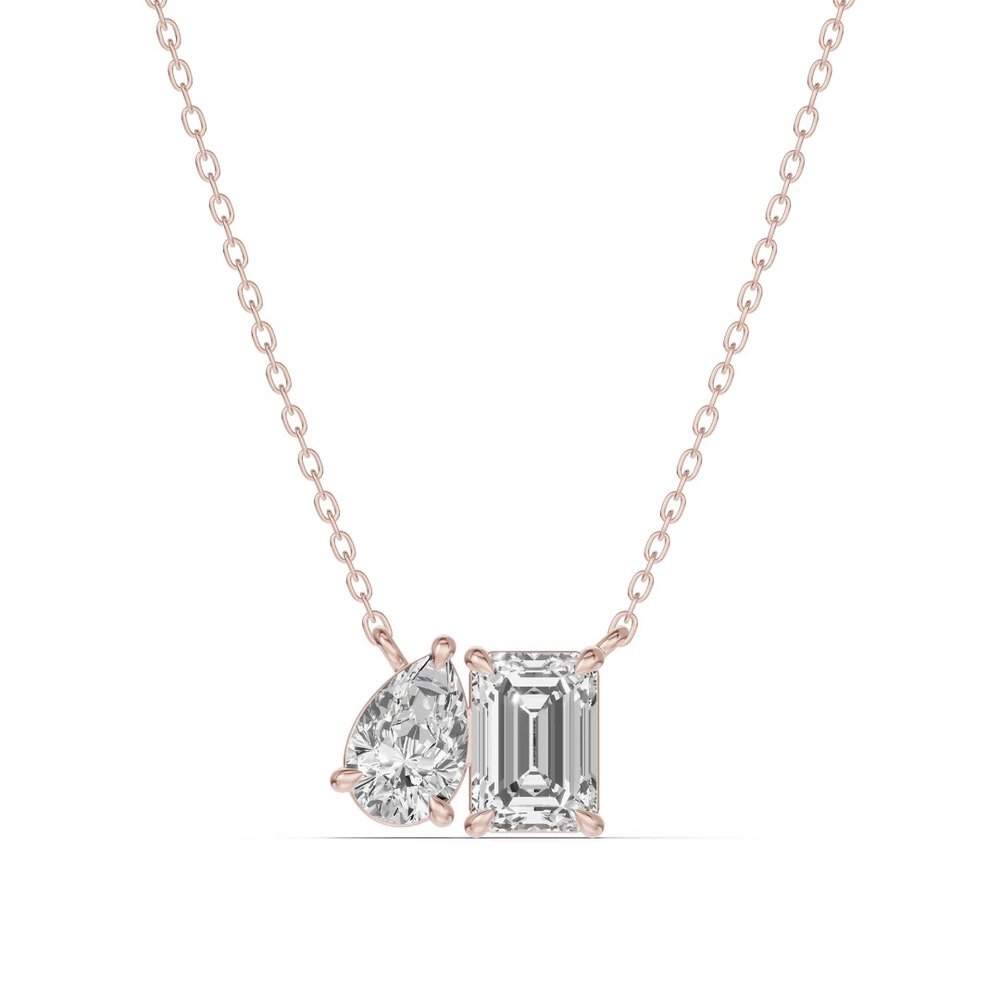 360 degree view of Toi et Moi Pear and Emerald Lab Diamond Necklace (1.50 ct. tw.)