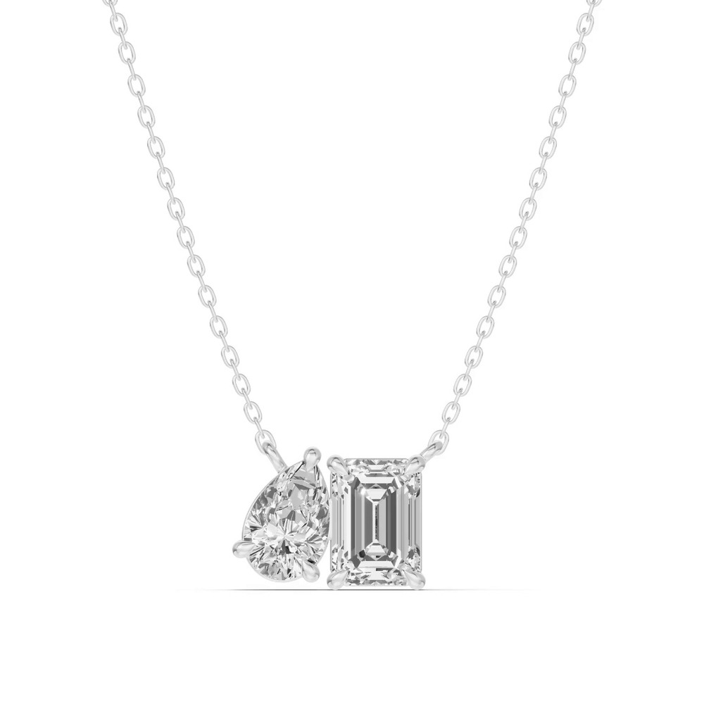 360 degree view of Toi et Moi Pear and Emerald Lab Diamond Necklace (1.50 ct. tw.)