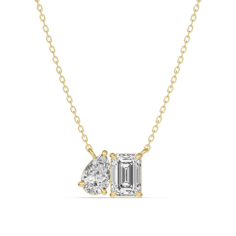 360 degree view of Toi et Moi Pear and Emerald Lab Diamond Necklace (1.50 ct. tw.)