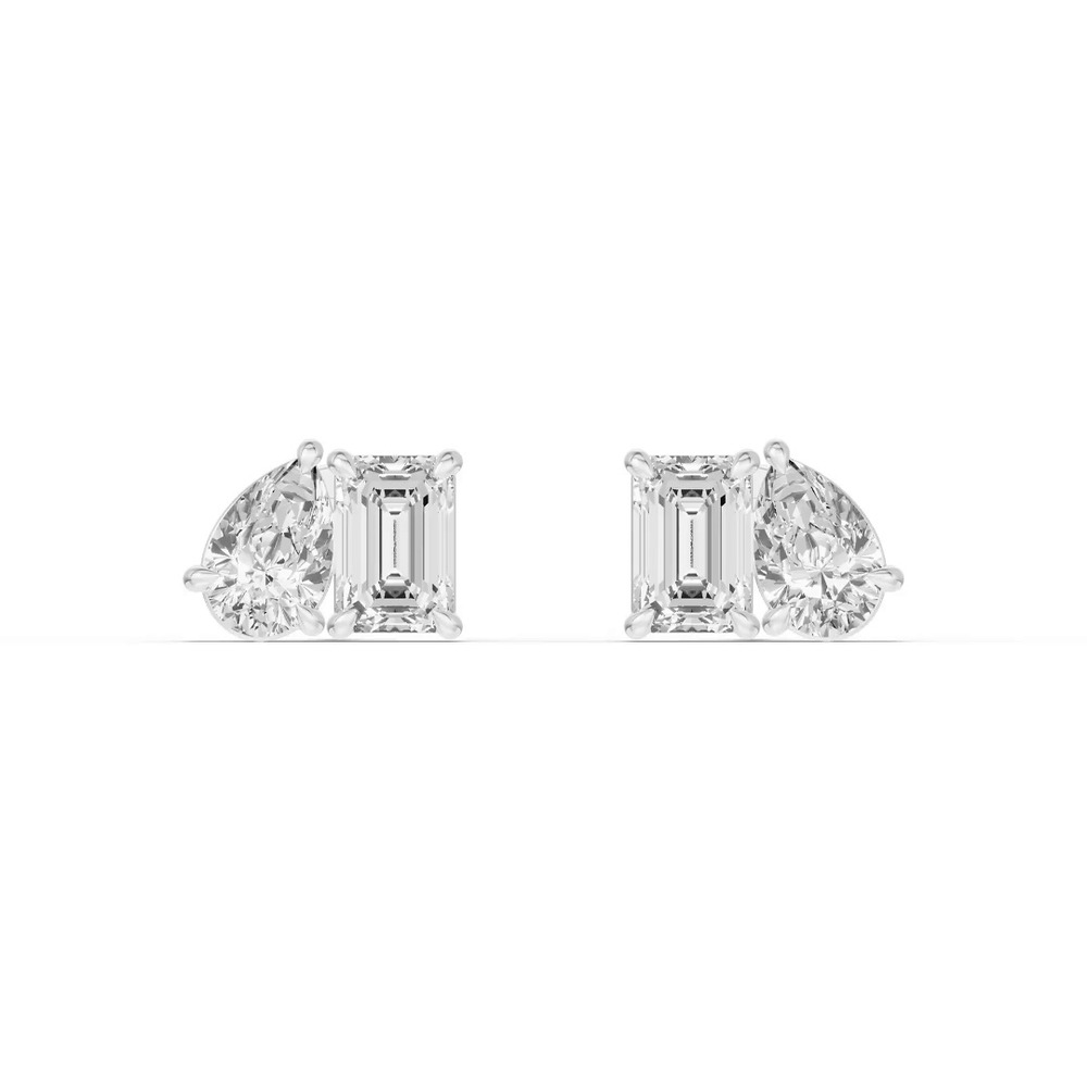 360 degree view of Toi et Moi Pear and Emerald Lab Diamond Earrings (2.50 ct. tw.)