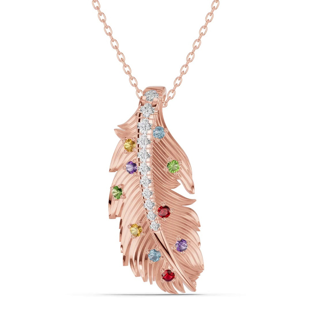 360 degree view of Feather Drift Diamond & Gemstone Necklace
