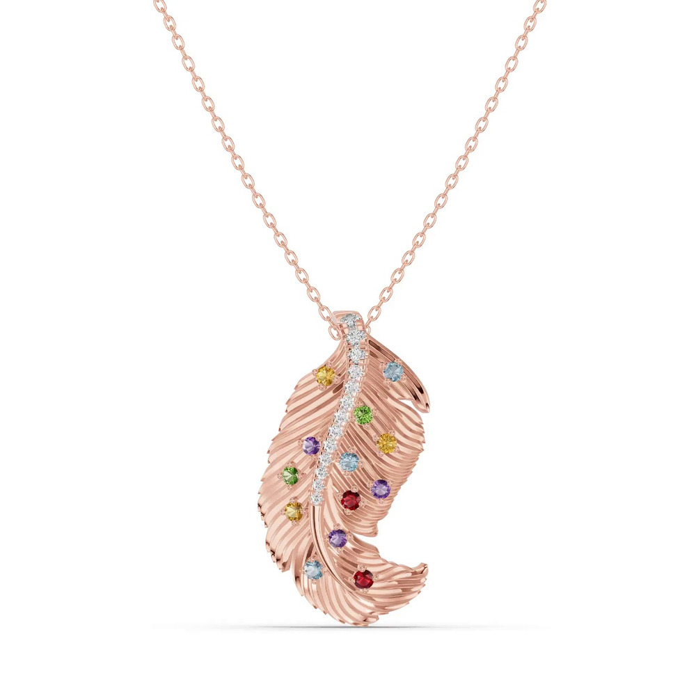 360 degree view of Feather Sway Diamond & Gemstone Necklace