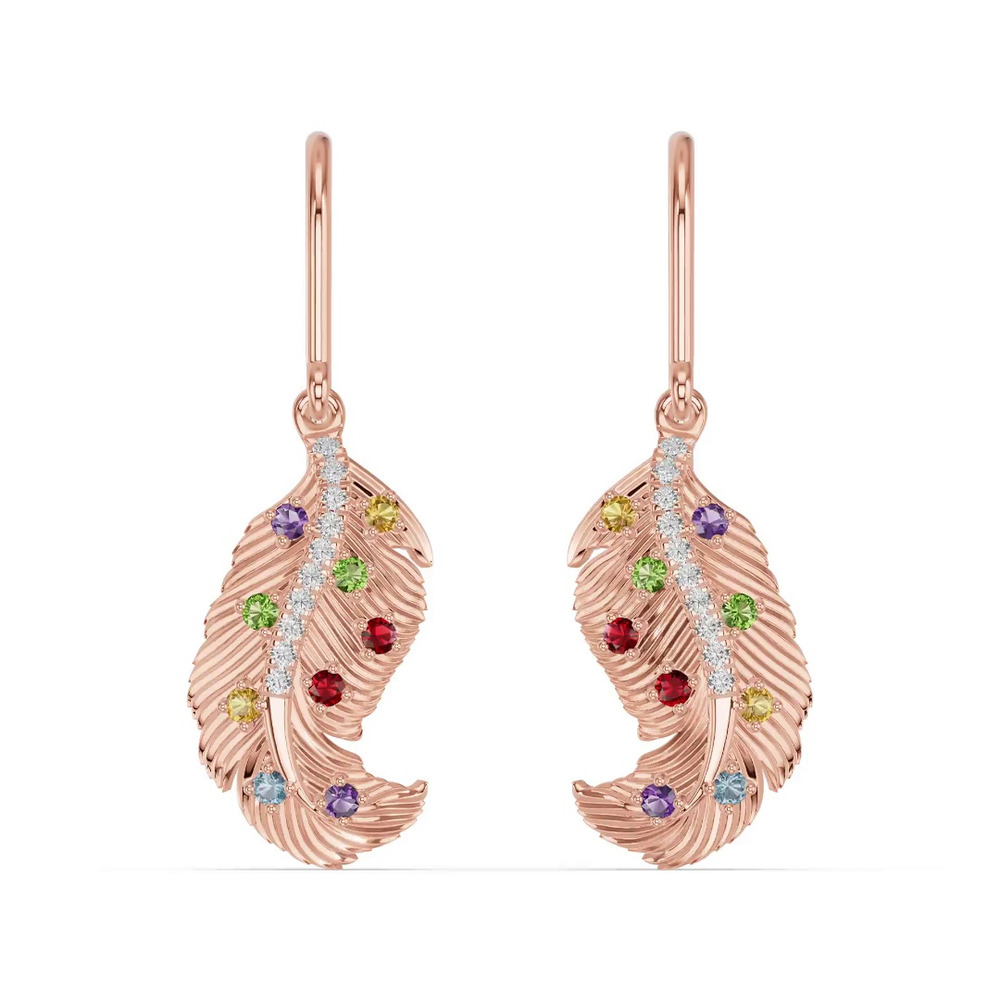 360 degree view of Feather Sway Lab Diamond & Gemstone Earrings