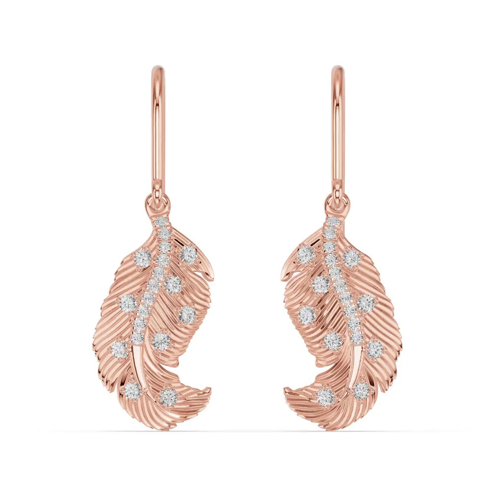 360 degree view of Feather Sway Diamond Earrings