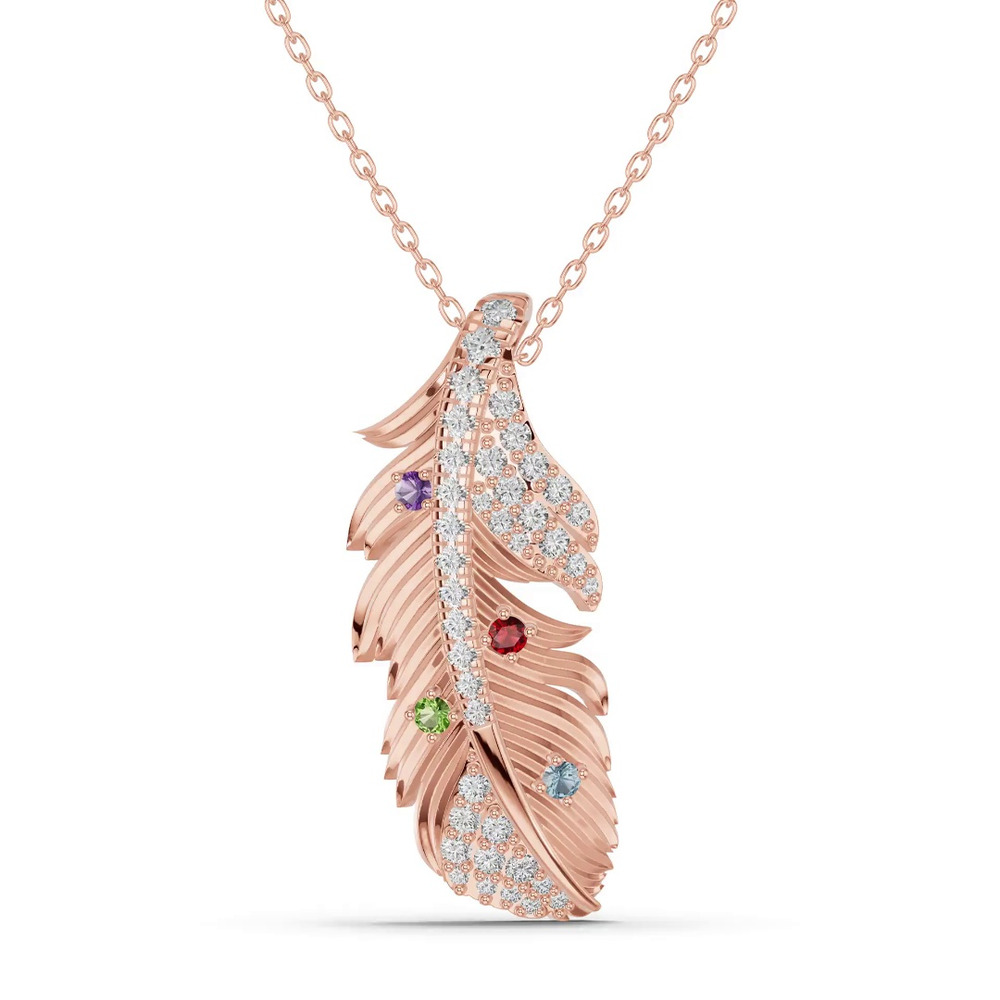 360 degree view of Feather Soar Diamond & Gemstone Necklace