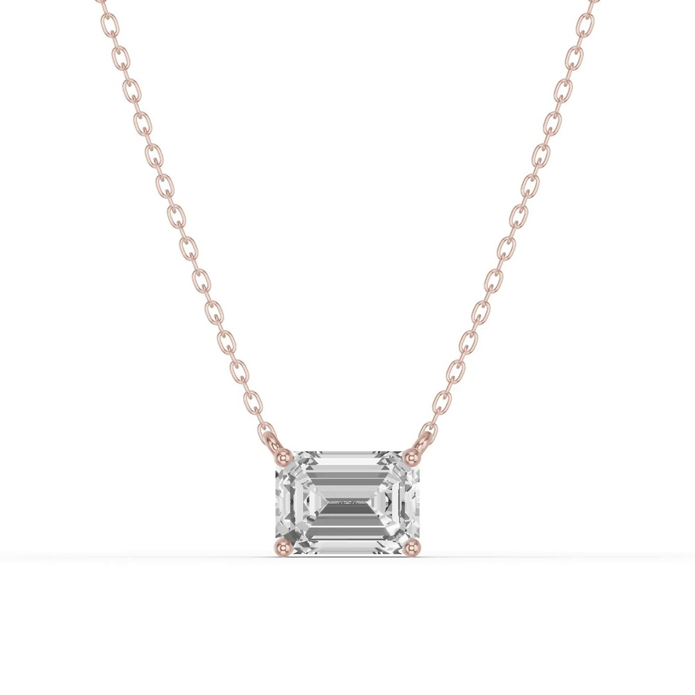 360 degree view of Emerald-Cut Lab Diamond East-West Solitaire Necklace