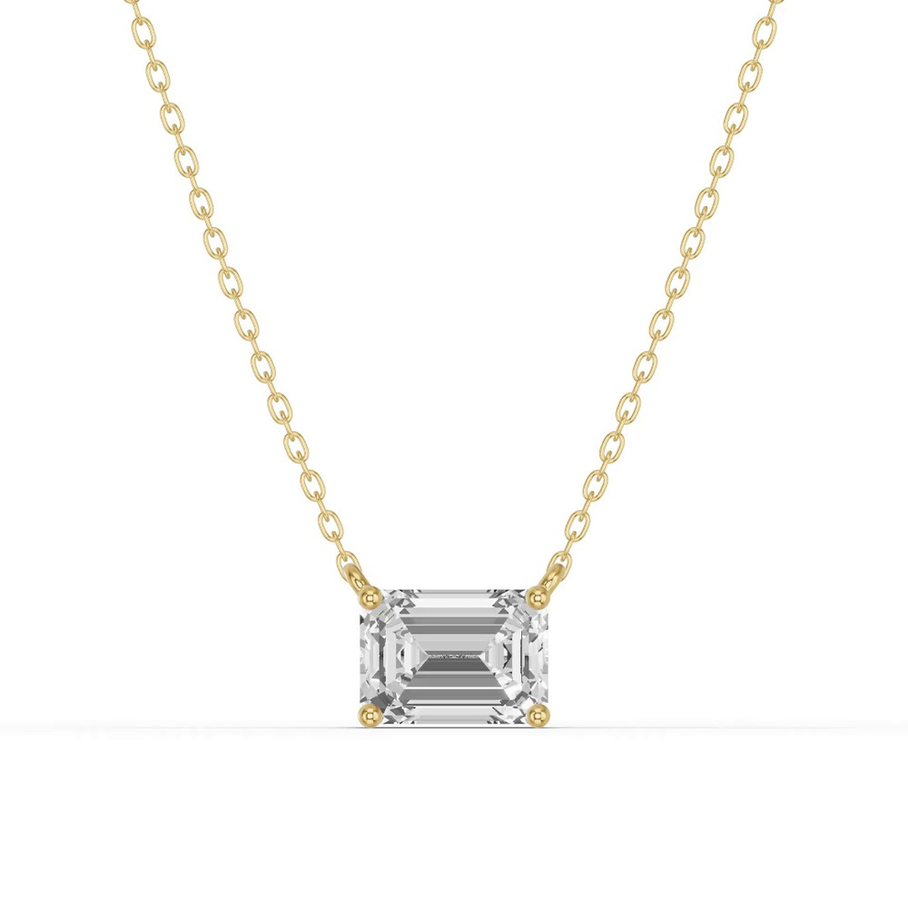 360 degree view of Emerald-Cut Lab Diamond East-West Solitaire Necklace