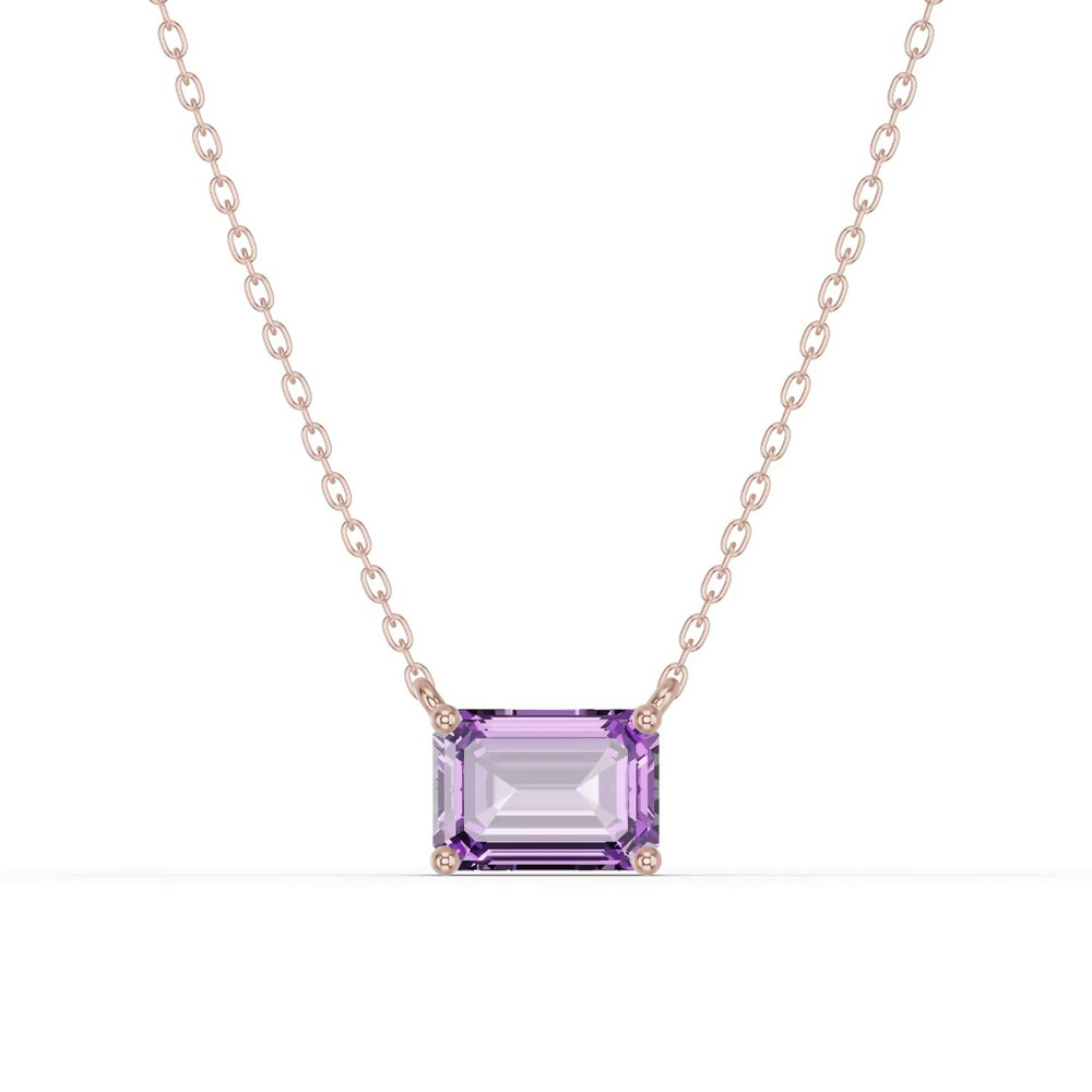 360 degree view of Emerald-Cut Amethyst East-West Solitaire Necklace