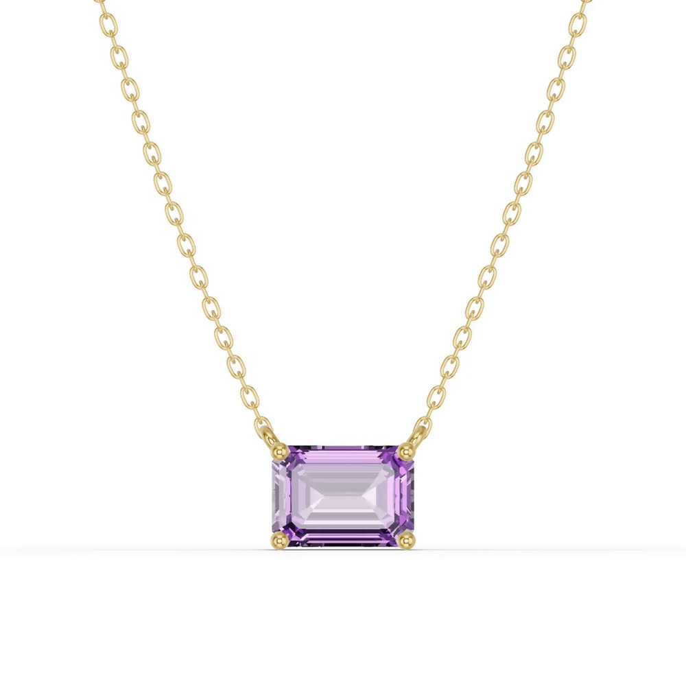360 degree view of Emerald-Cut Amethyst East-West Solitaire Necklace