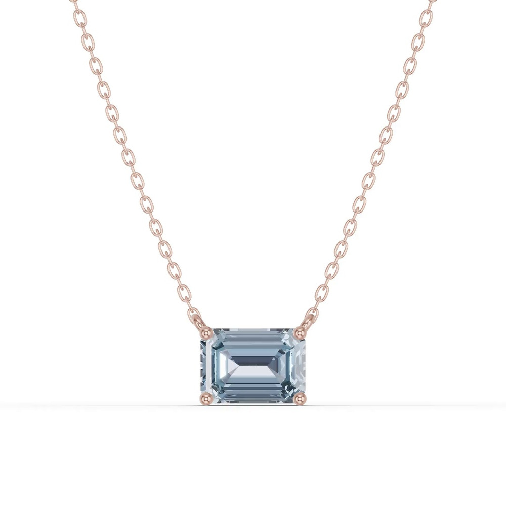 360 degree view of Emerald-Cut Aquamarine East-West Solitaire Necklace