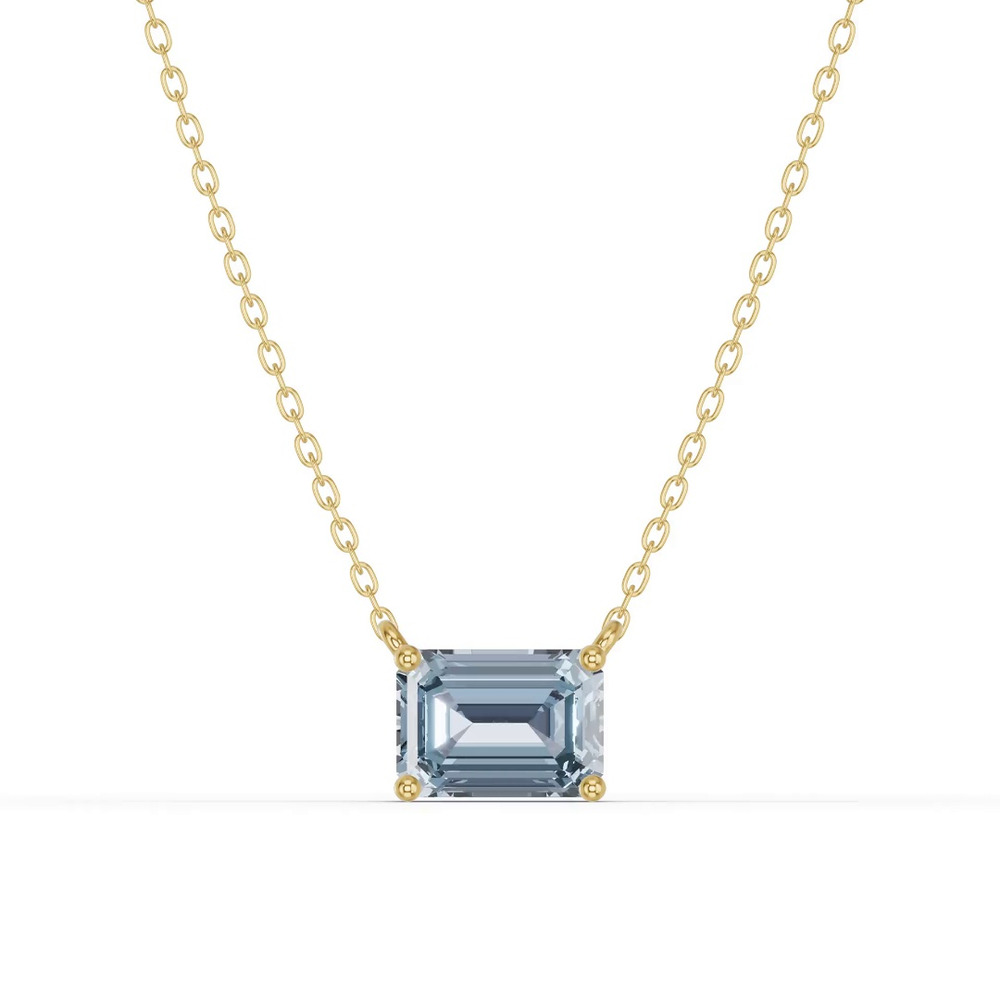 360 degree view of Emerald-Cut Aquamarine East-West Solitaire Necklace