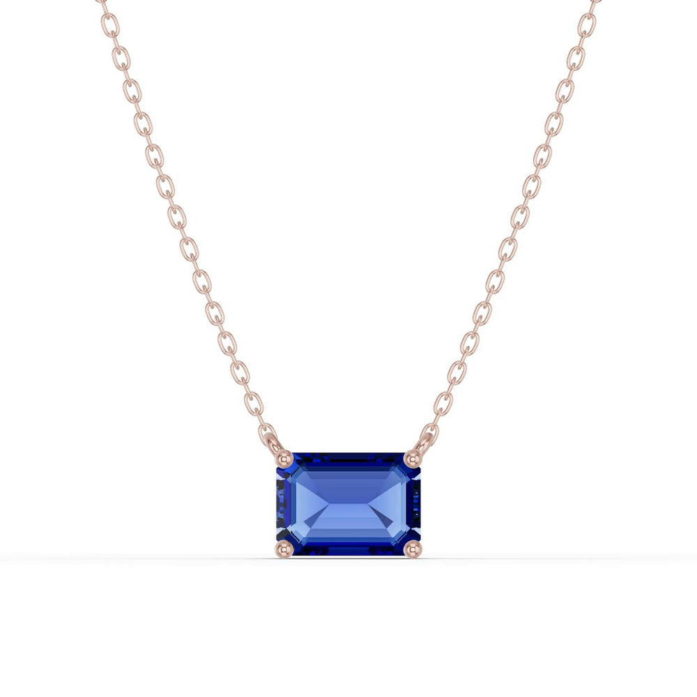 360 degree view of Emerald-Cut Sapphire East-West Solitaire Necklace