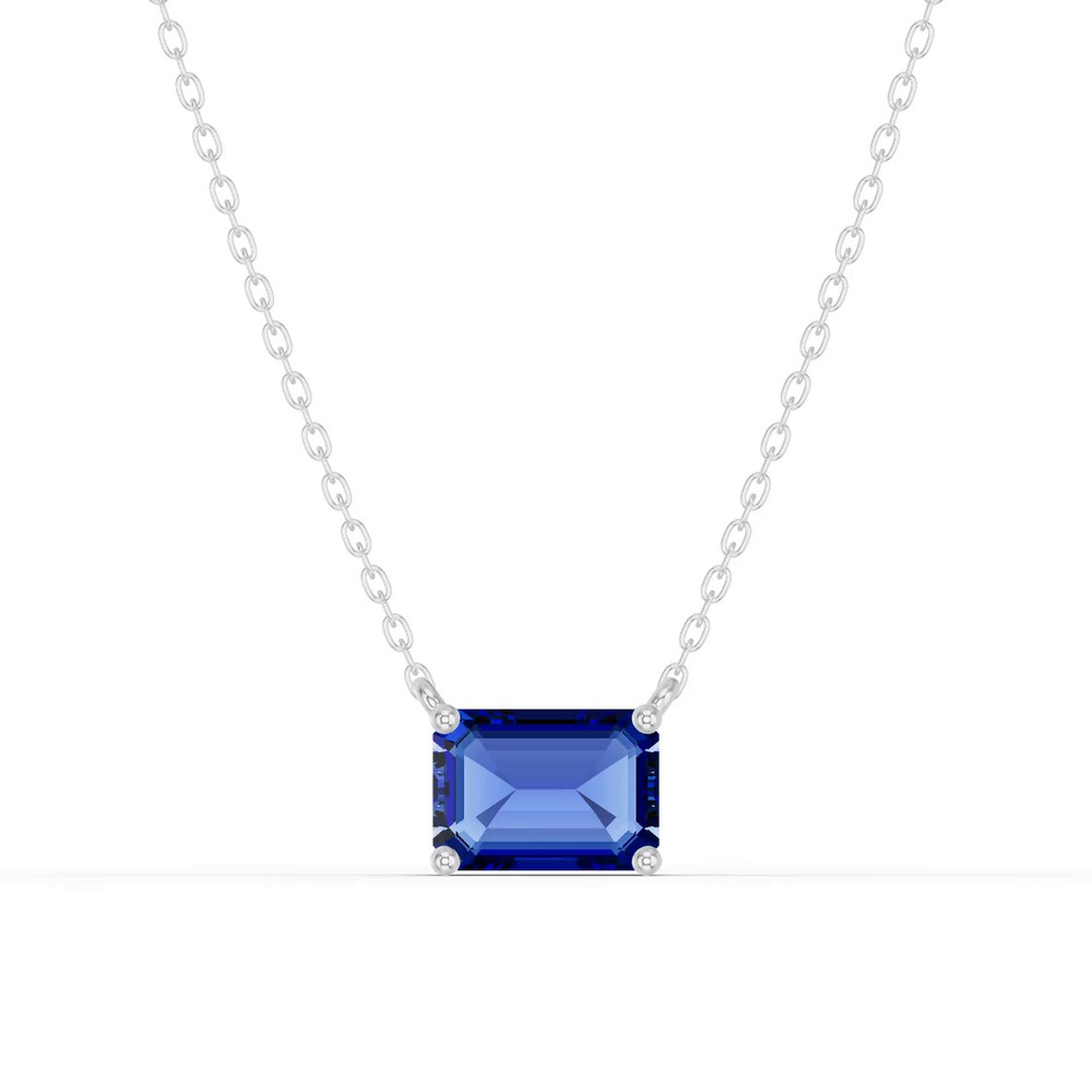 360 degree view of Emerald-Cut Sapphire East-West Solitaire Necklace
