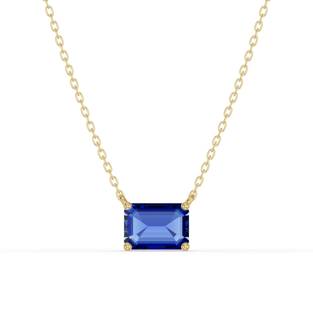 360 degree view of Emerald-Cut Sapphire East-West Solitaire Necklace