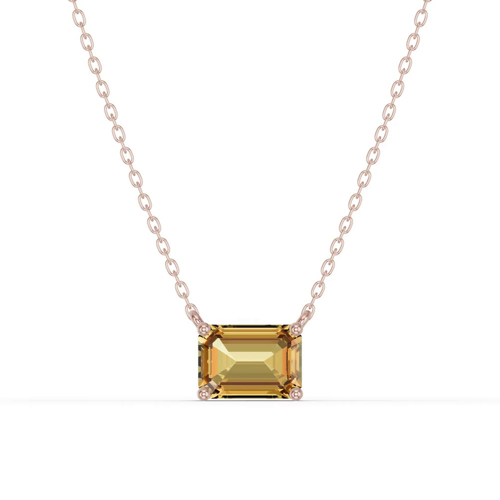360 degree view of Emerald-Cut Citrine East-West Solitaire Necklace