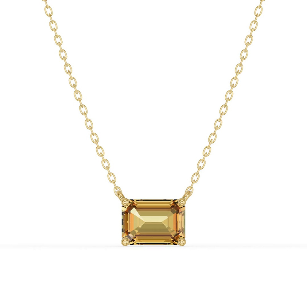 360 degree view of Emerald-Cut Citrine East-West Solitaire Necklace