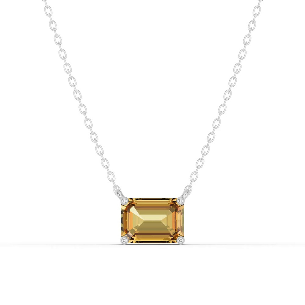360 degree view of Emerald-Cut Citrine East-West Solitaire Silver Necklace