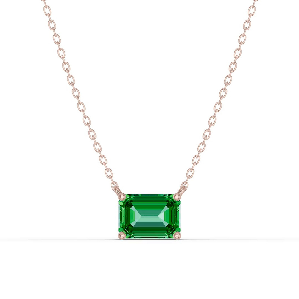360 degree view of Emerald-Cut Emerald East-West Solitaire Necklace