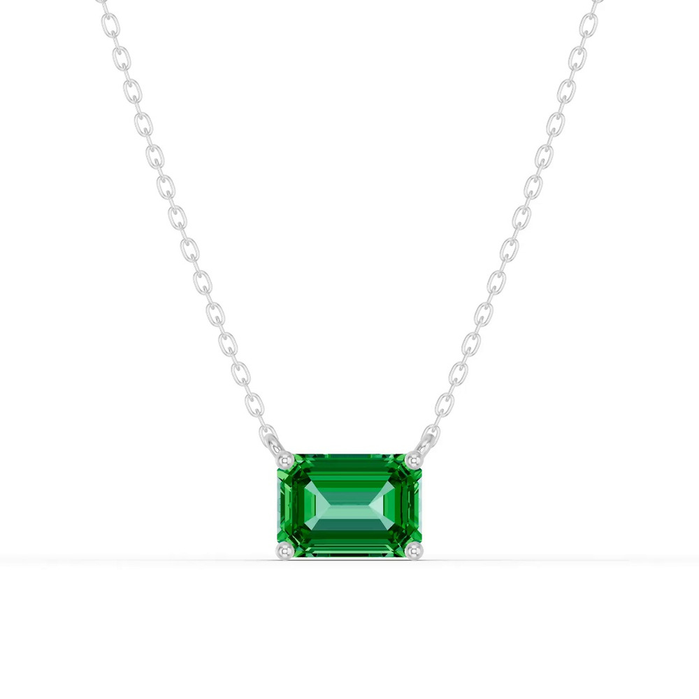 360 degree view of Emerald-Cut Emerald East-West Solitaire Necklace