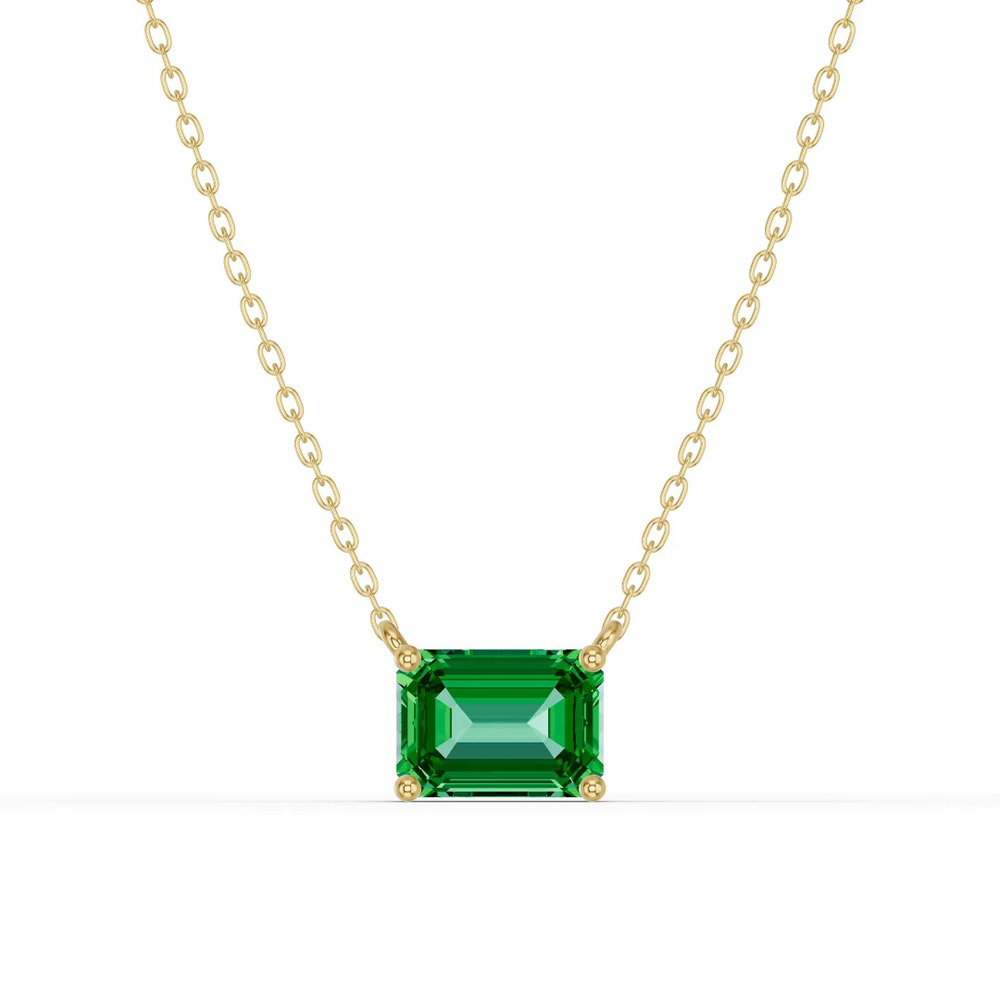 360 degree view of Emerald-Cut Emerald East-West Solitaire Necklace