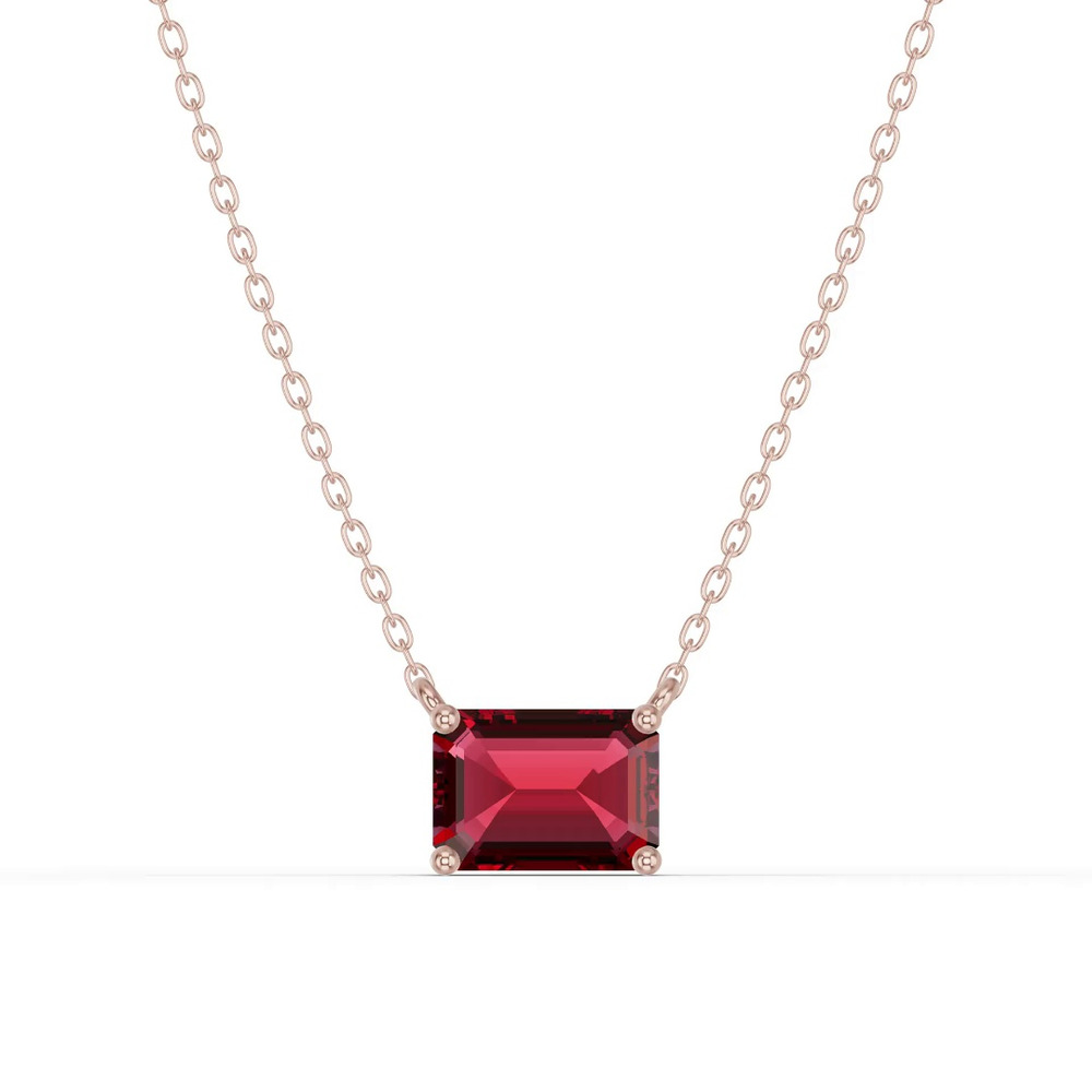360 degree view of Emerald-Cut Garnet East-West Solitaire Necklace