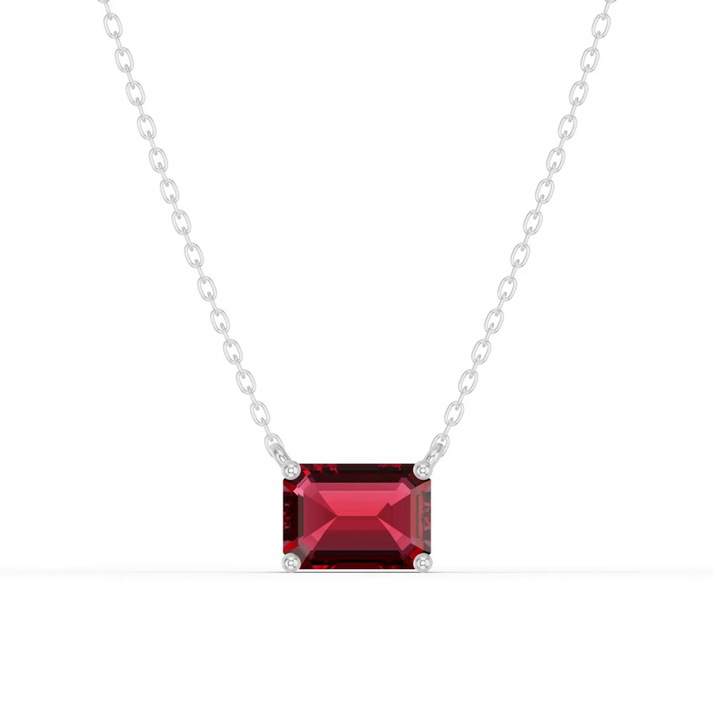 360 degree view of Emerald-Cut Garnet East-West Solitaire Necklace