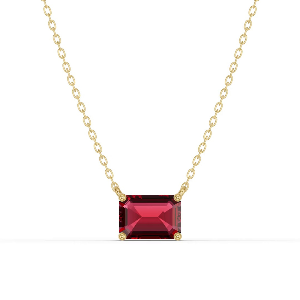 360 degree view of Emerald-Cut Garnet East-West Solitaire Necklace