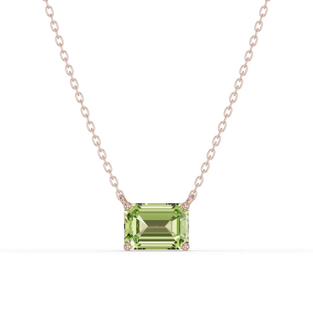 360 degree view of Emerald-Cut Peridot East-West Solitaire Necklace
