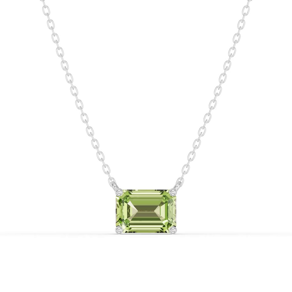 360 degree view of Emerald-Cut Peridot East-West Solitaire Silver Necklace