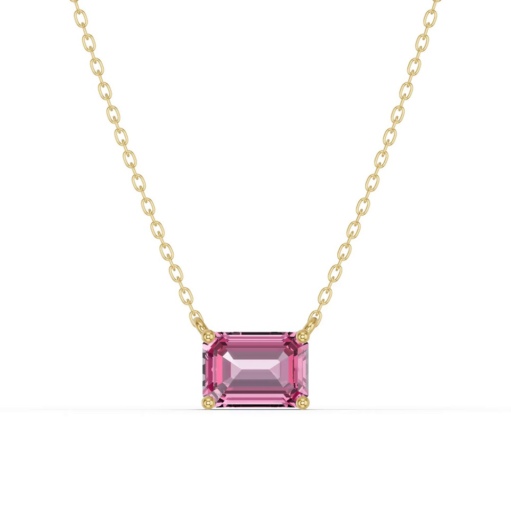 360 degree view of Emerald-Cut Pink Tourmaline East-West Solitaire Necklace