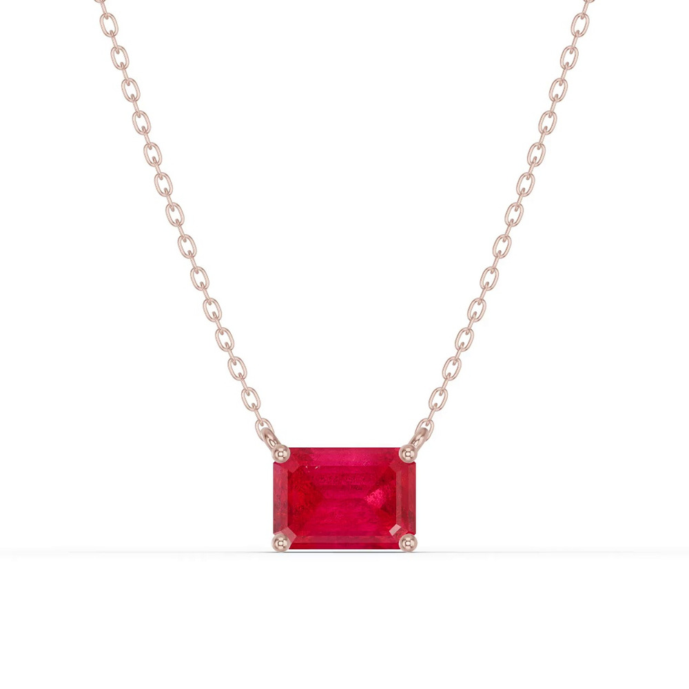 360 degree view of Emerald-Cut Ruby East-West Solitaire Necklace