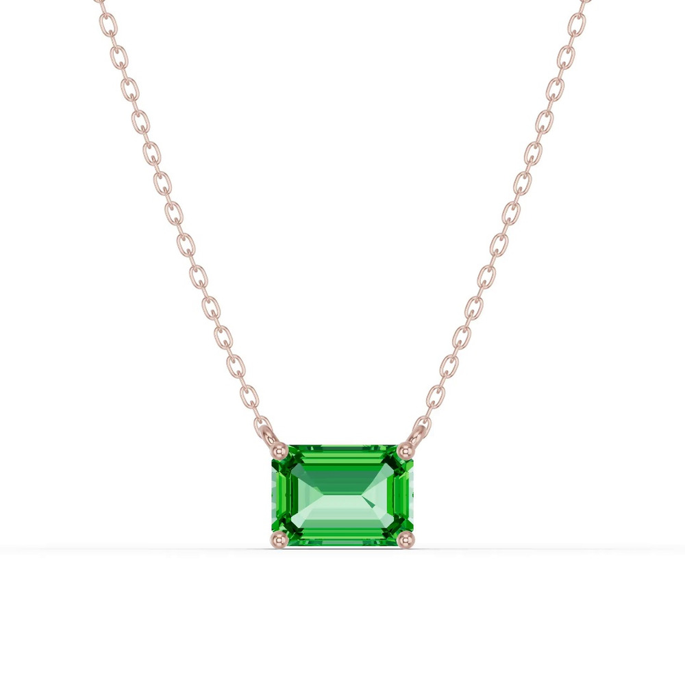 360 degree view of Emerald-Cut Tsavorite East-West Solitaire Necklace