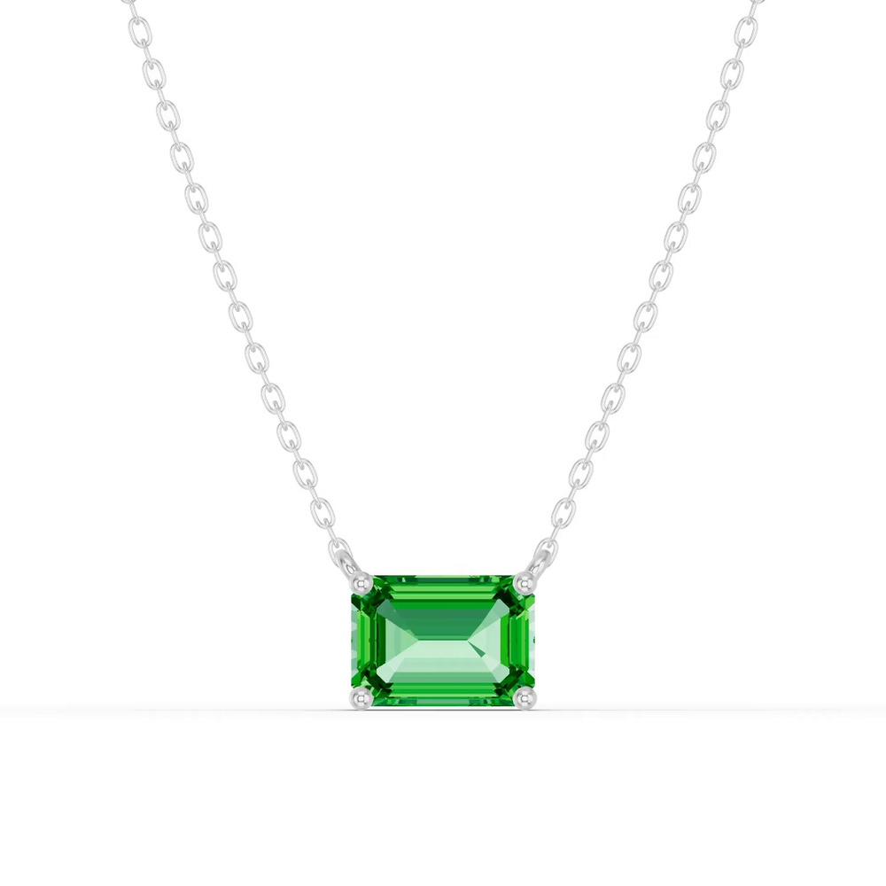 360 degree view of Emerald-Cut Tsavorite East-West Solitaire Silver Necklace
