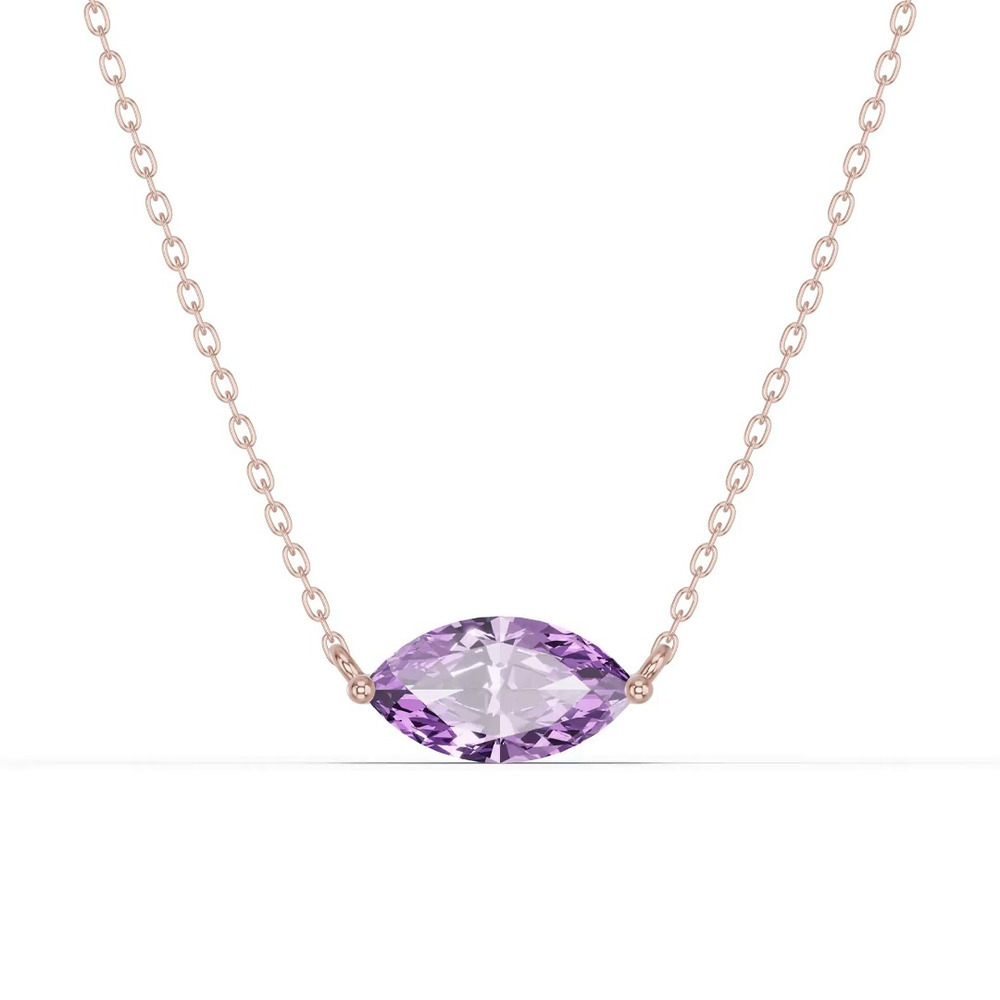 360 degree view of Marquise Amethyst East-West Solitaire Necklace
