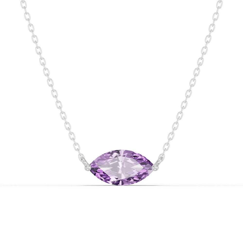 360 degree view of Marquise Amethyst East-West Solitaire Necklace