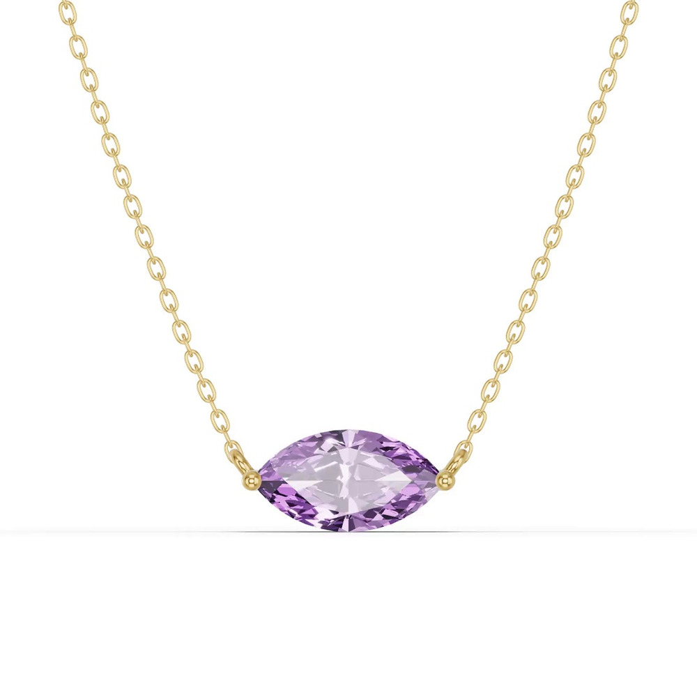 360 degree view of Marquise Amethyst East-West Solitaire Necklace