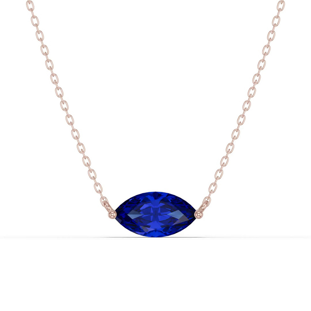 360 degree view of Marquise Sapphire East-West Solitaire Necklace