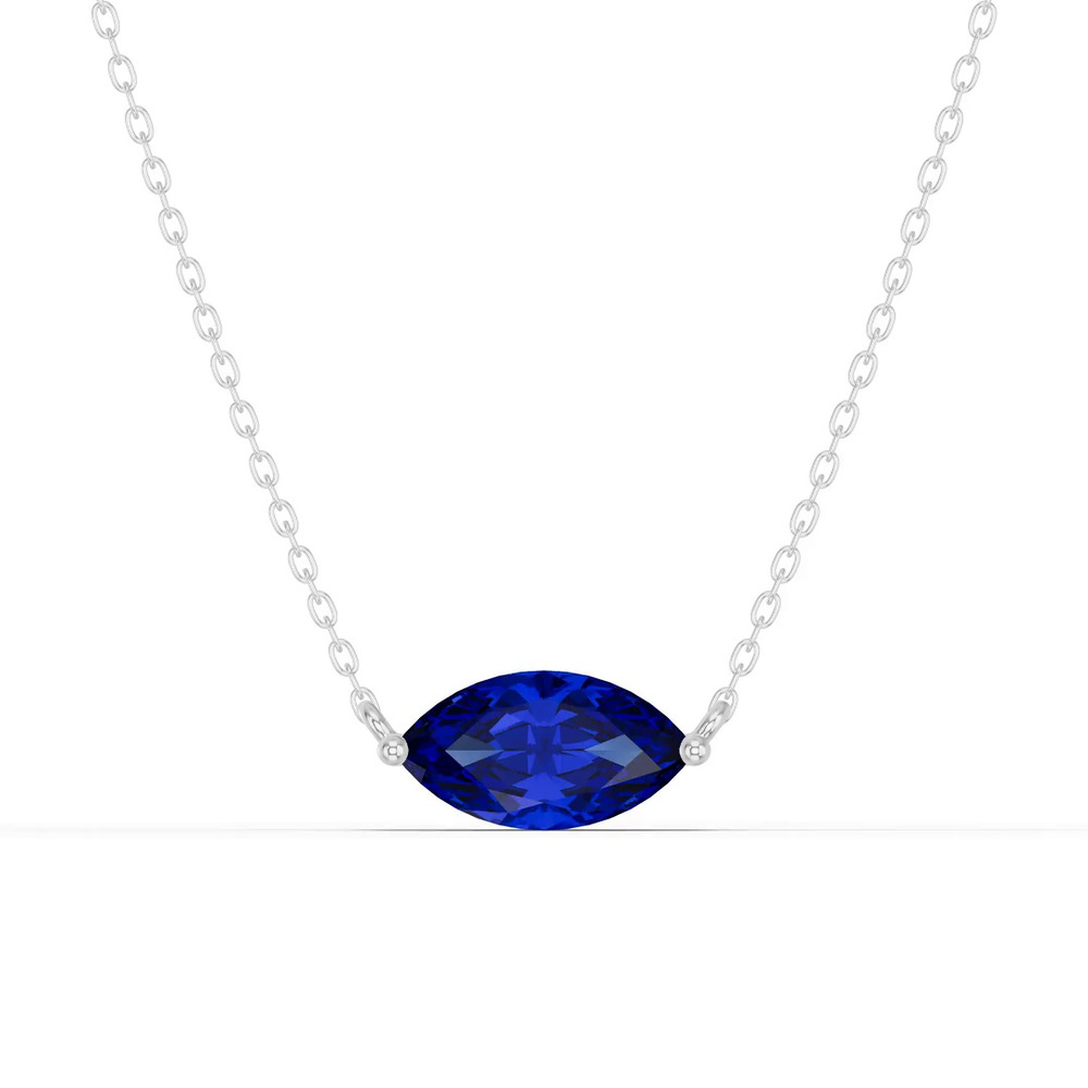 360 degree view of Marquise Sapphire East-West Solitaire Silver Necklace