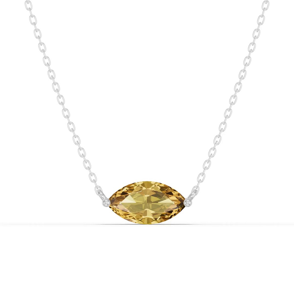 360 degree view of Marquise Citrine East-West Solitaire Silver Necklace