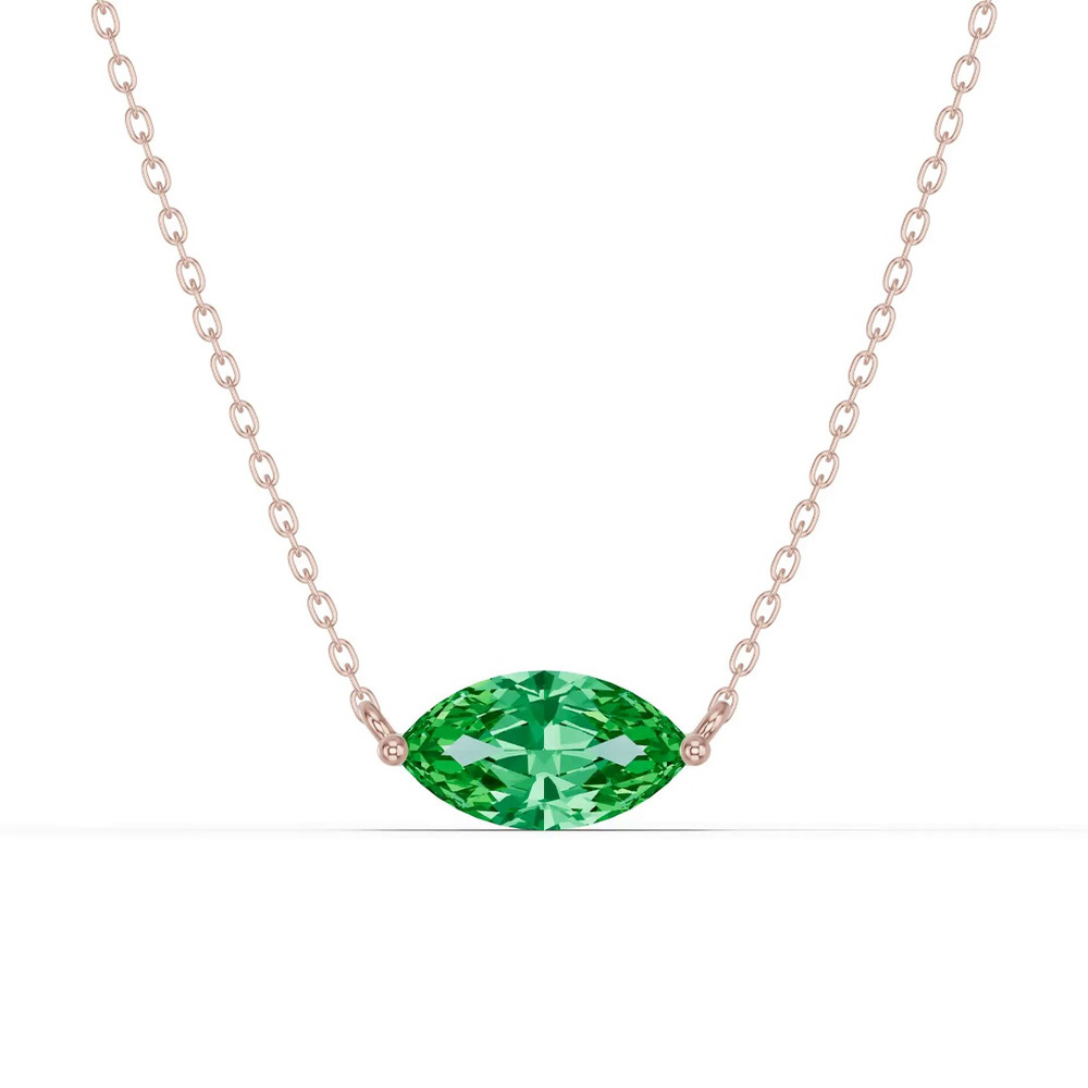 360 degree view of Marquise Emerald East-West Solitaire Necklace