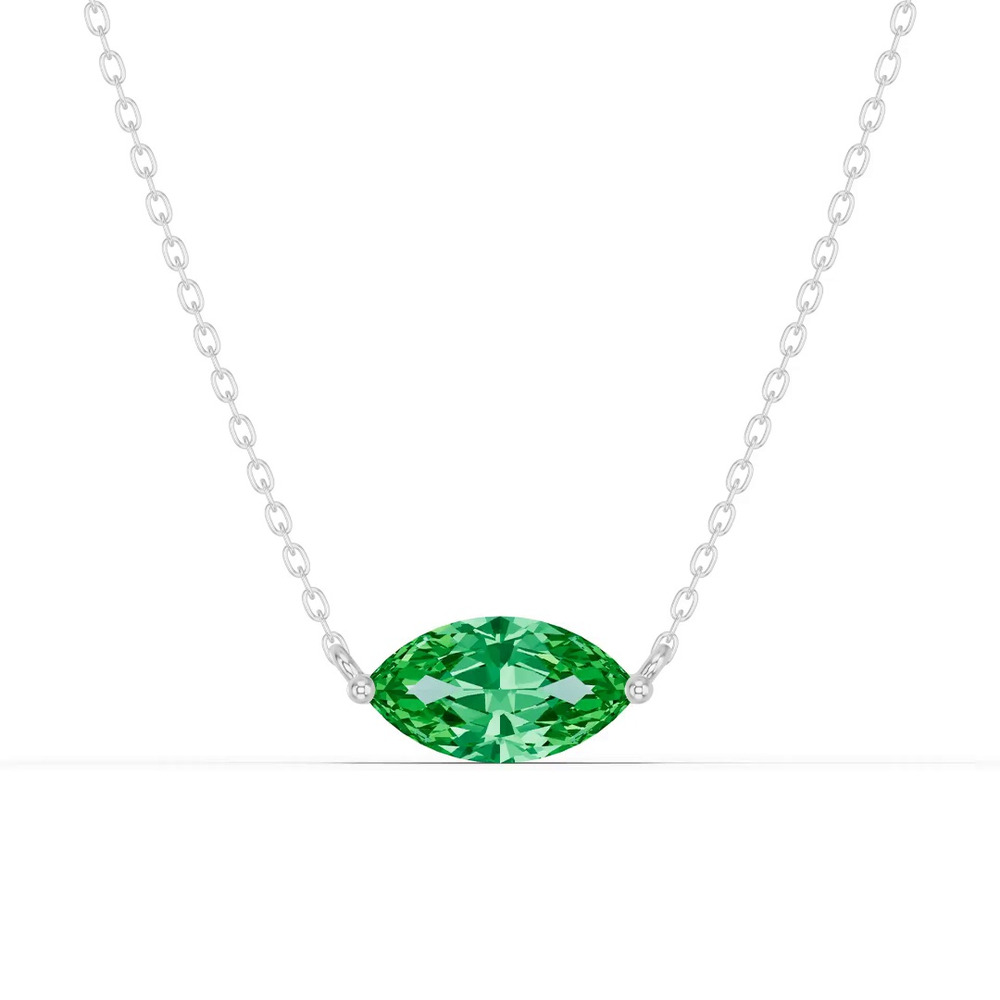 360 degree view of Marquise Emerald East-West Solitaire Necklace