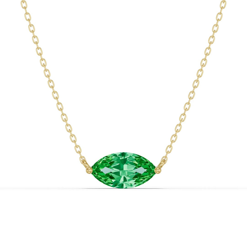 360 degree view of Marquise Emerald East-West Solitaire Necklace