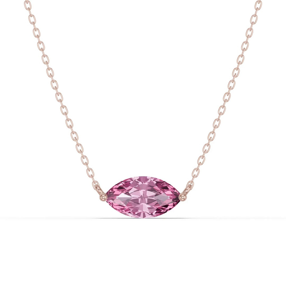 360 degree view of Marquise Pink Tourmaline East-West Solitaire Necklace