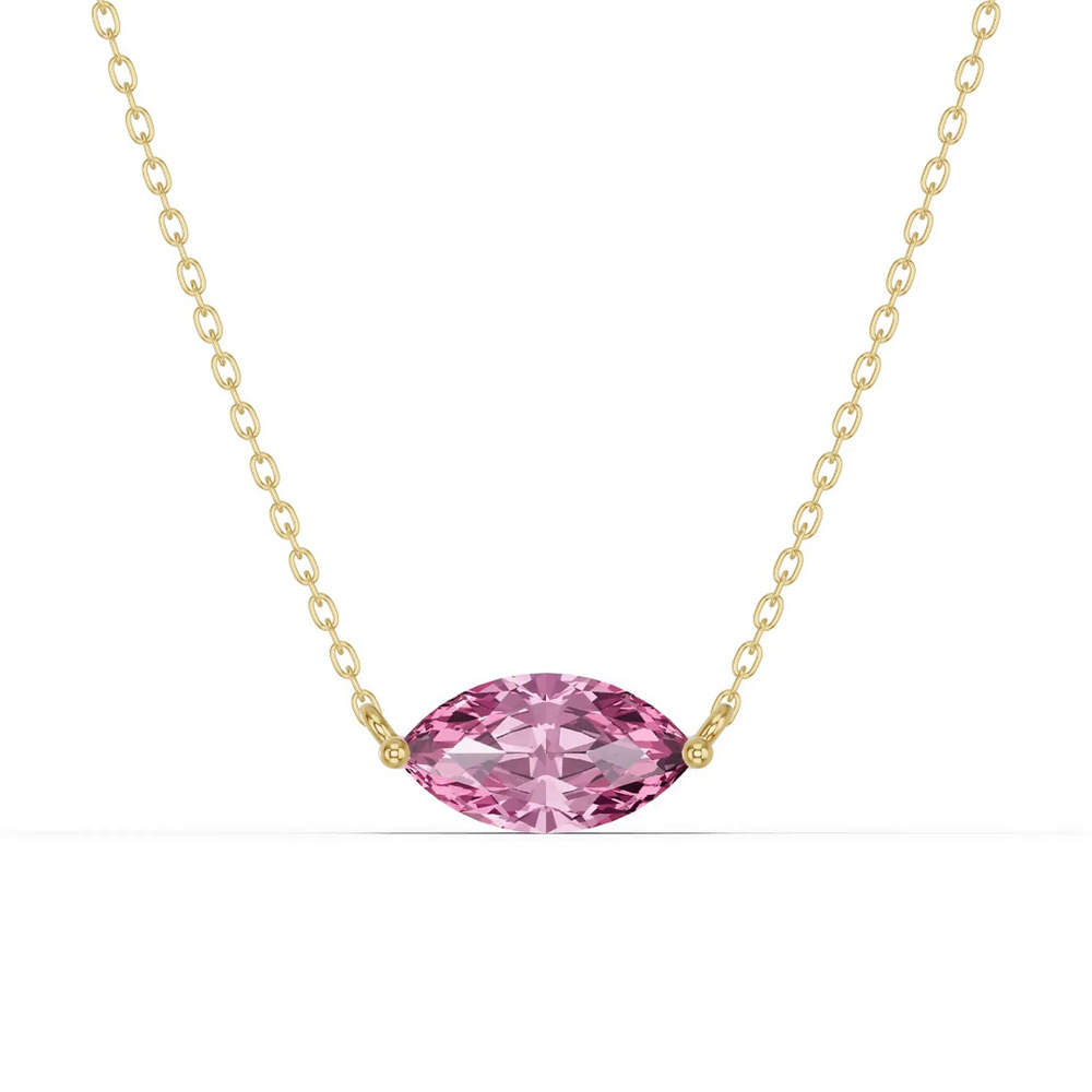360 degree view of Marquise Pink Tourmaline East-West Solitaire Necklace