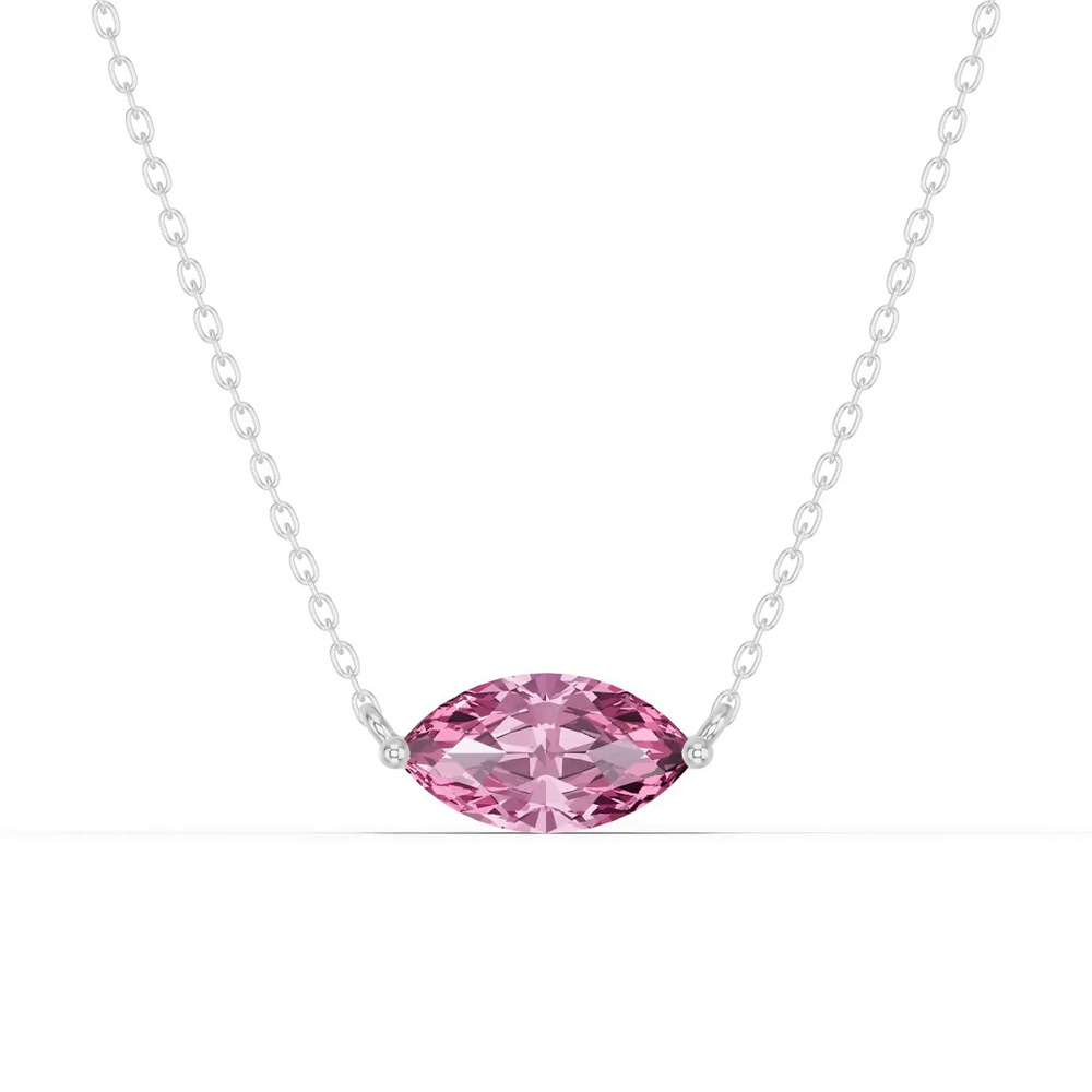 360 degree view of Marquise Pink Tourmaline East-West Solitaire Silver Necklace