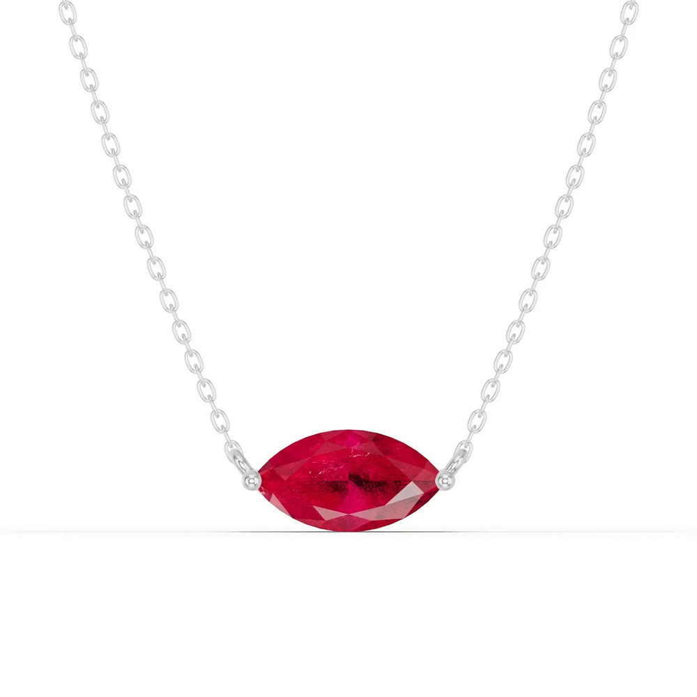 360 degree view of Marquise Ruby East-West Solitaire Necklace